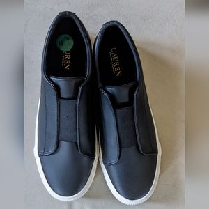 Lauren Ralph Lauren WomenBlack Isla Leather Slip-OnSneaker Size 7.5